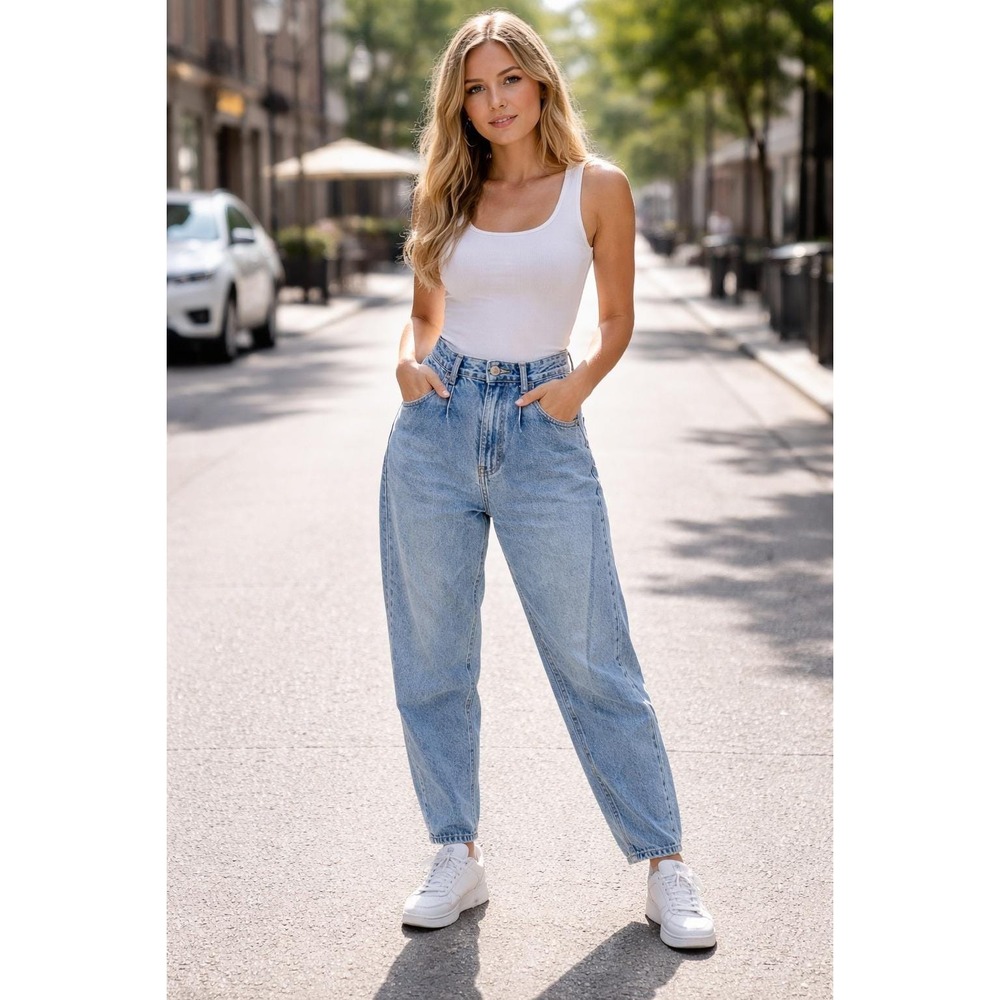 Vintage 80s Lee Denim Women 26 Med Mom Jeans High Rise Tapered Acid Wash Pleated